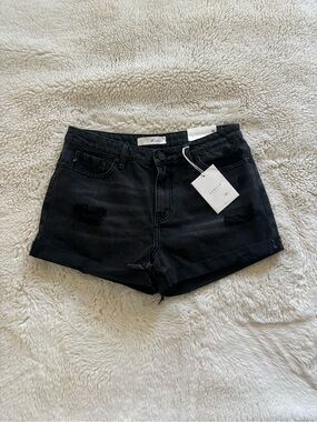 NWT KanCan Black High Rise Distressed Denim Shorts